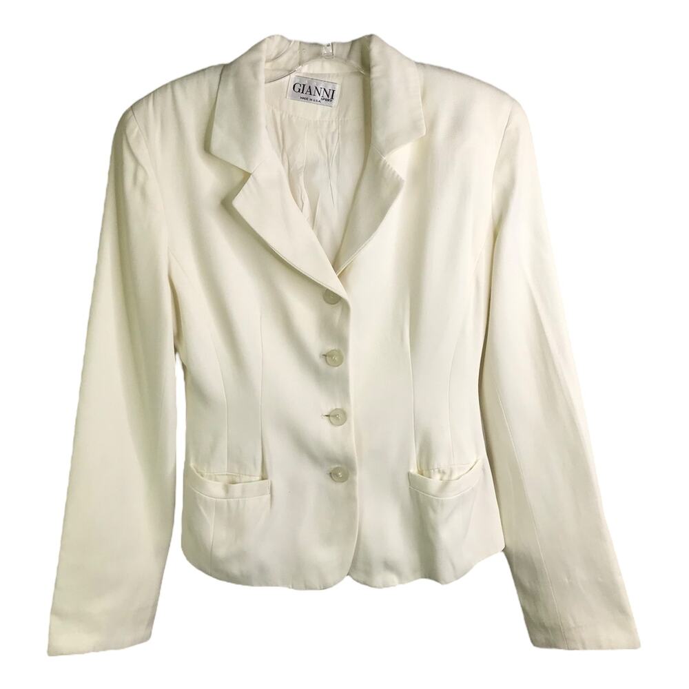 Gianni Sport Blazer Womens Sz Small White 4 Button Up Long Sleeve Back Half Belt